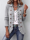 Elena | Chaqueta con Volantes de Punto Acanalado Gris Jaspeado