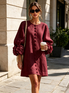 Aura Vestido Mini con Botones Florales