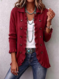 Rosalia | Chaqueta de Punto Acanalado Rojo Rubí con Volantes