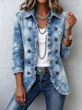 Giulia | Chaqueta Vintage Botánica con Estampado Degradado Estilo Boho y Detalles de Volantes