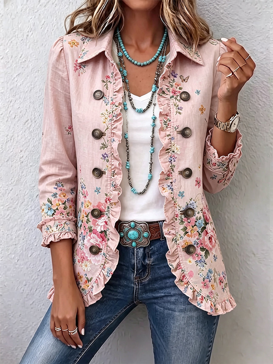 Beatrice | Chaqueta con Botones y Volantes Florales