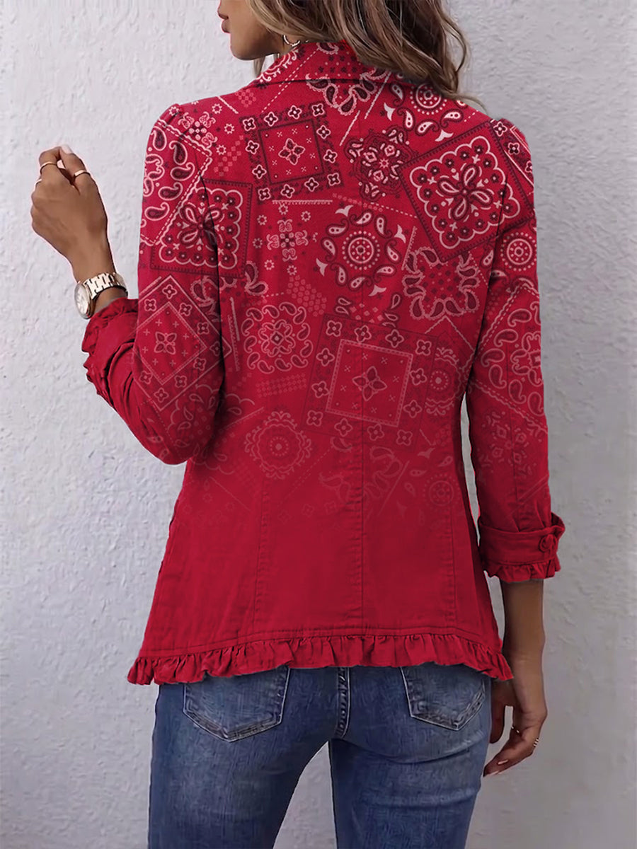 Cristina | Chaqueta con Volantes y Estampado de Cachemira Ombré Bohemio