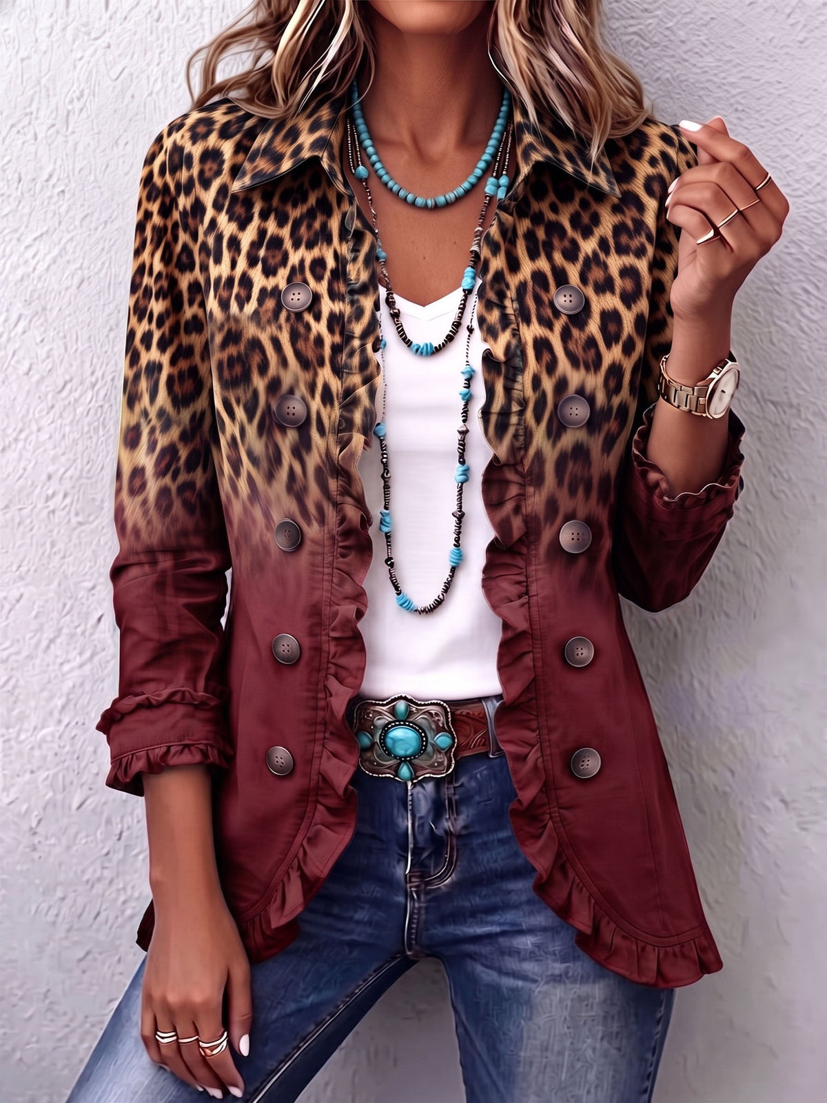 Natalia | Blazer con Volantes Ombré Leopardo
