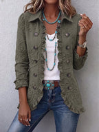 Carola | Chaqueta Utility Bordada de Flores Boho-Chic con Hileras Fruncidas