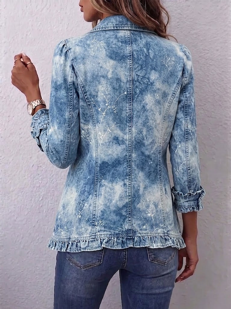 Giulia | Chaqueta Vintage Botánica con Estampado Degradado Estilo Boho y Detalles de Volantes