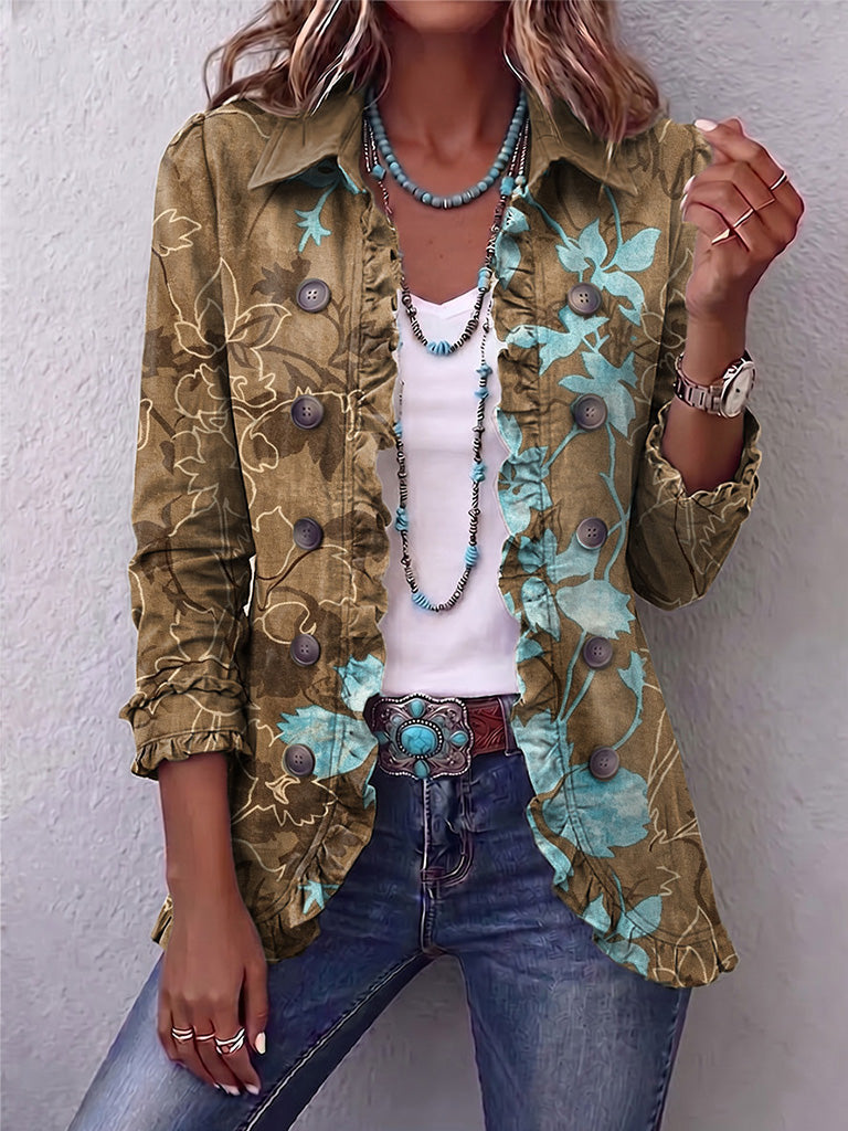 Sandra | Chaqueta Vintage Floral Boho con Volantes