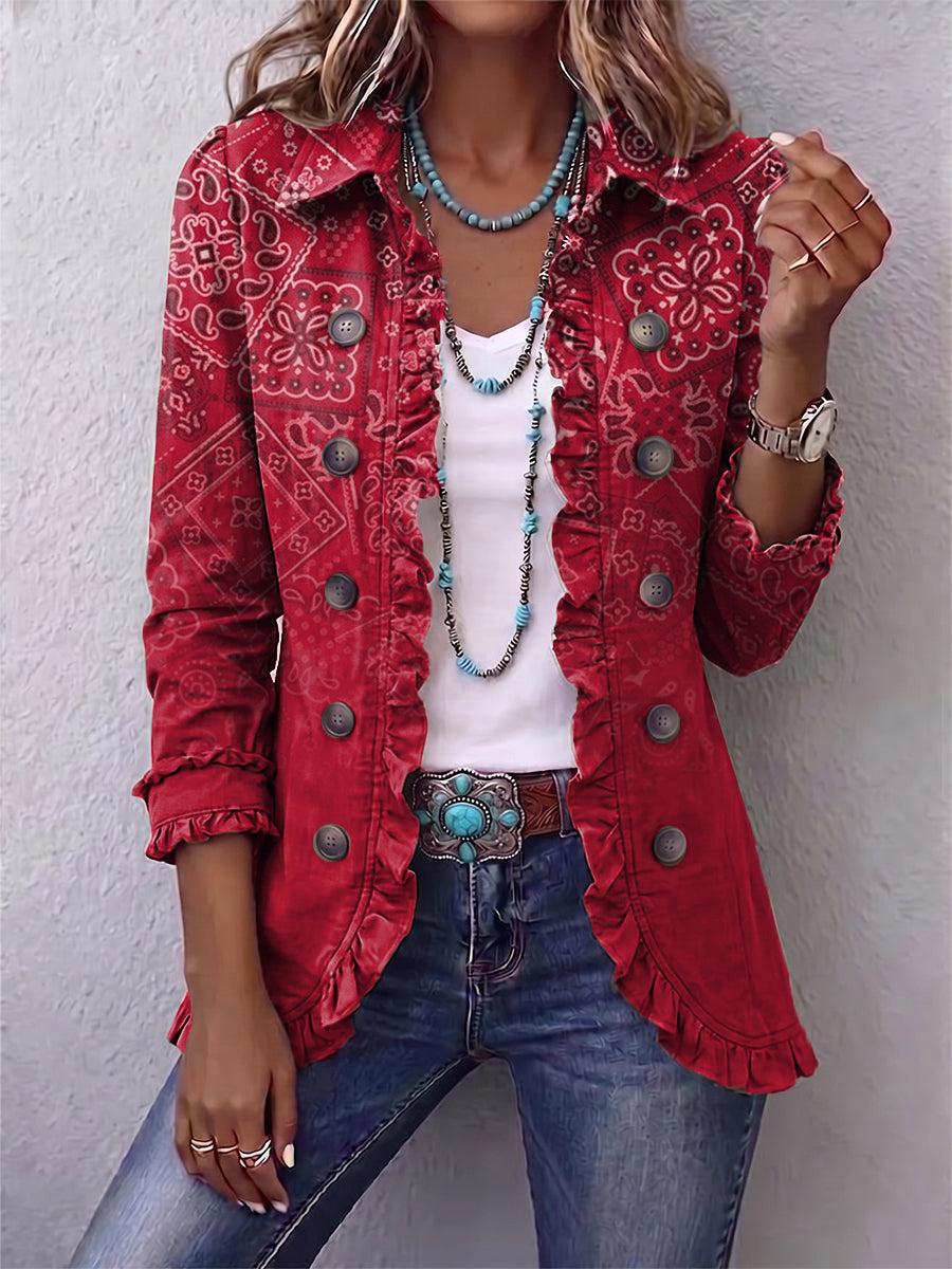 Cristina | Chaqueta con Volantes y Estampado de Cachemira Ombré Bohemio