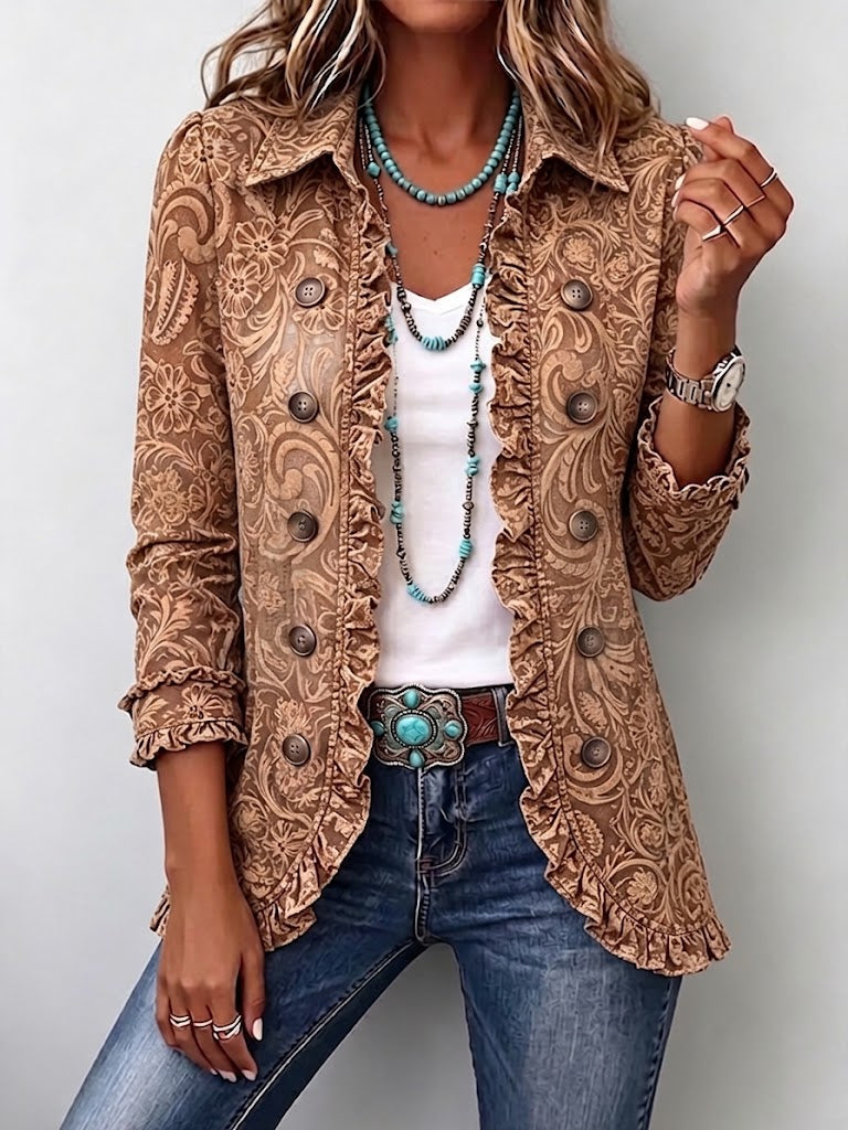 Chiara | Chaqueta con Volantes y Estampado Floral Vintage Bohemio