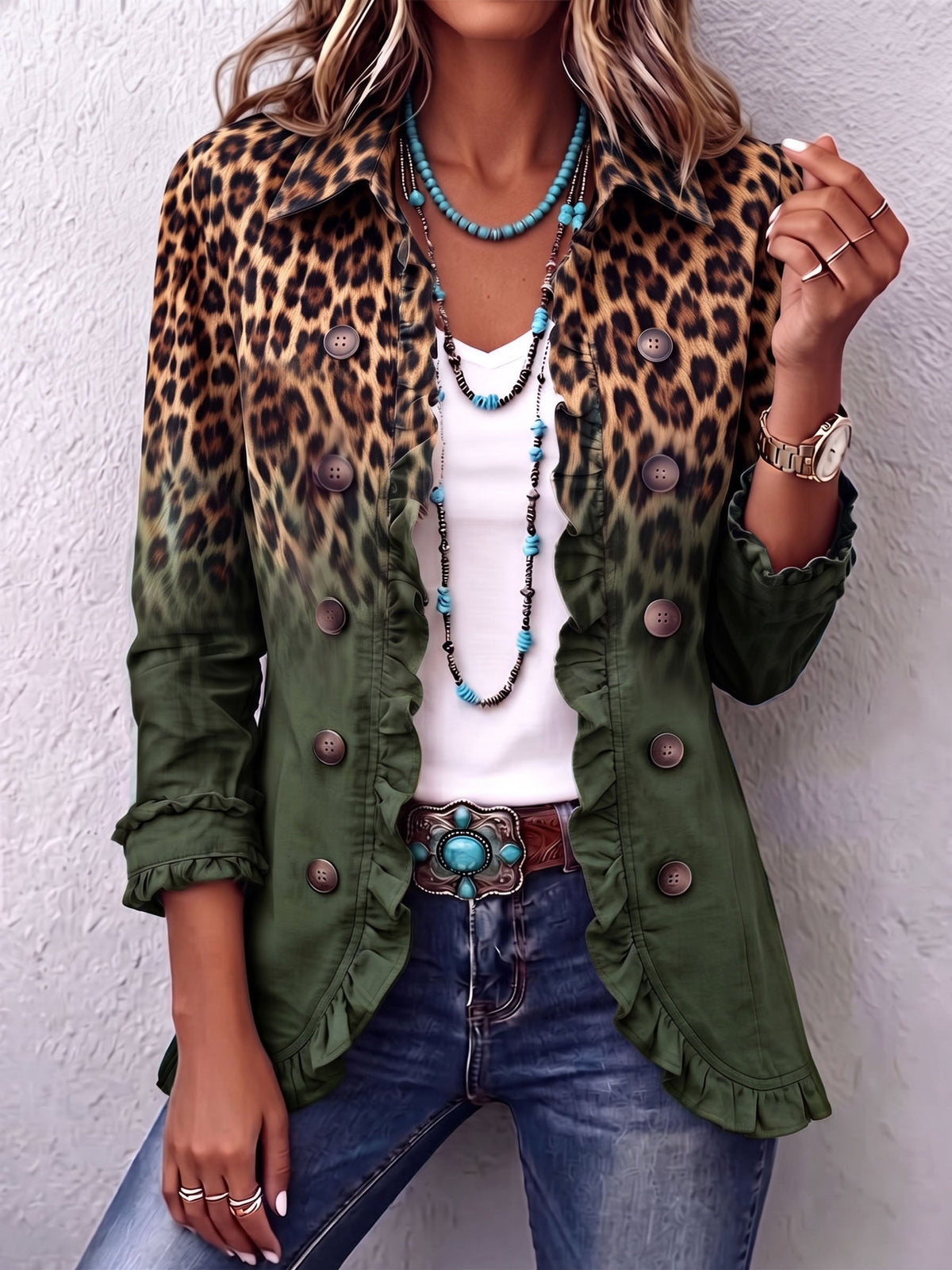 Rosanna | Blazer con Volantes Leopardo Ombré