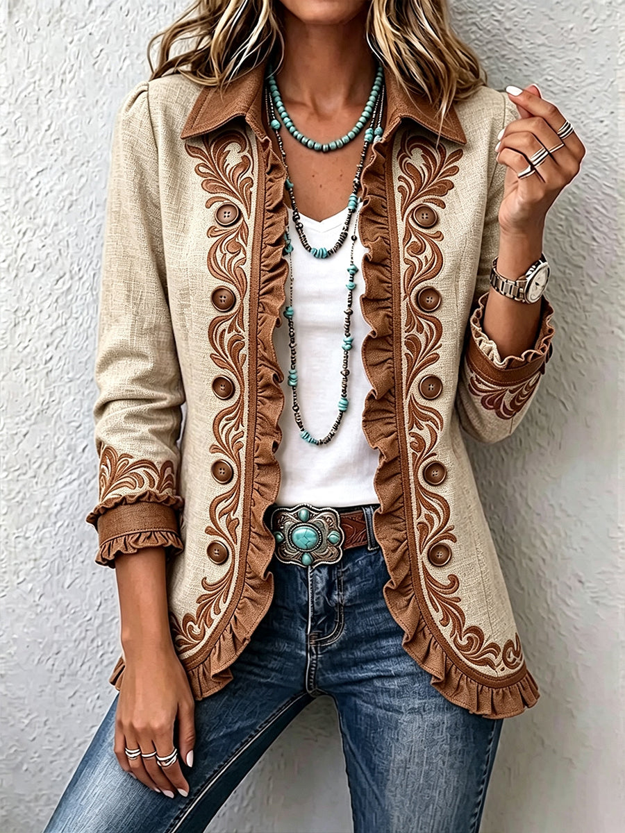 Donatella | Chaqueta Vintage Bohemia con Volantes Florales