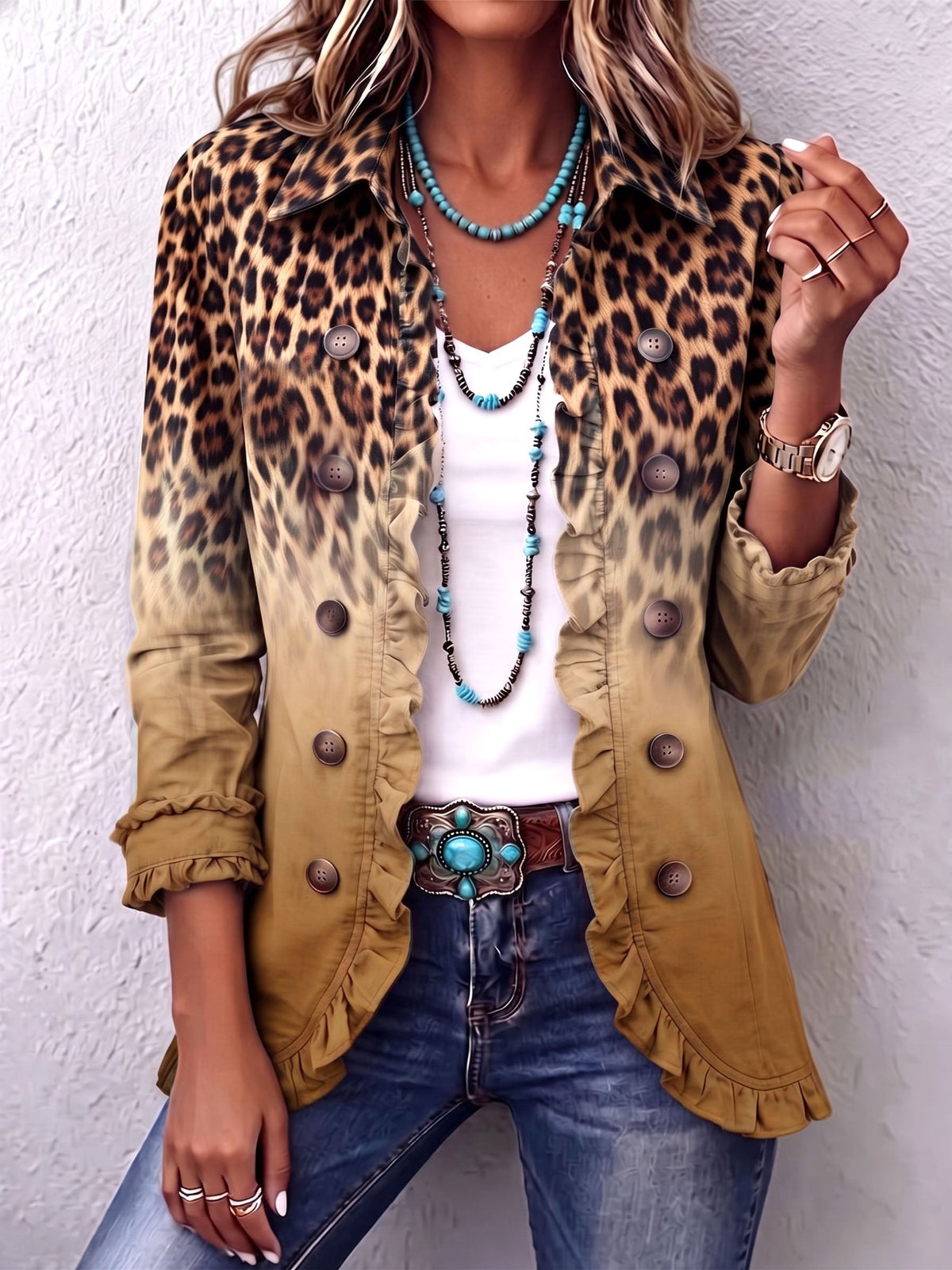 Elisa | Blazer con Volantes Ombré Leopardo